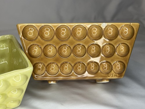 "Lote de 2 jardineras de cerámica vintage de EE. UU. Chartreuse/marrón Hobnail cerámica 5x7""" - Imagen 10 de 24