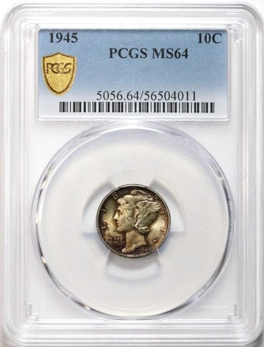 1945 10c Mercury Silver Dime PCGS MS64 - Nicely Toned / Great Luster