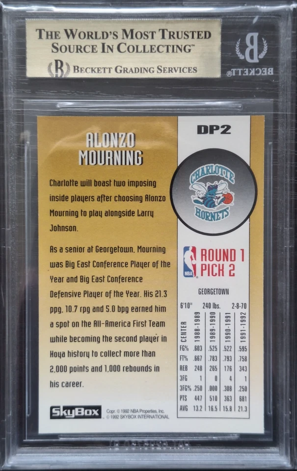Skybox Draft Picks 1992 #DP2 Alonzo Mourning Charlotte Hornets BGS 9,5 bonita tarjeta Foto 2 de 2