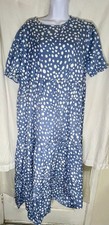 Blue White Polka Dot Tiered Midi Dress Puff Sleeve Boho No Size Tag Fits XL/2XL)