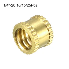 1/4"-20 Female Thread Brass Knurled Threaded Insert Embedment Nuts, 10/15/25Pcs