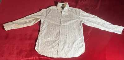 J Crew Men's Floral Pattern Size 35  Stretch White Long Sleeve Dress Shirt