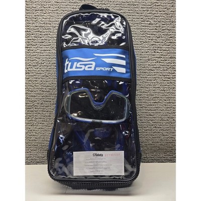 Tusa Sport Snorkeling Set Mask Snorkel Fins Blue Large USA 7-12 with Bag