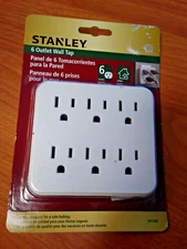Stanley 6 Outlet Wall Tap Grounded Power Adapter Converts Duplex Wall Outlet