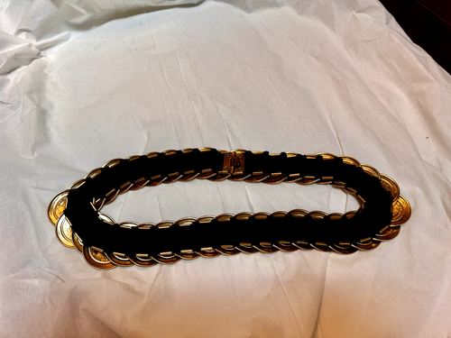 Vintage Elizabeth II Regina Gold Coin Metal Elastic Stretch Belt Hidden Buckle - Picture 11 of 11