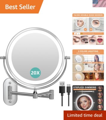 Rechargeable 1X/20X Magnifying Mirror - Touch Dimmable with 3 Color Lighting