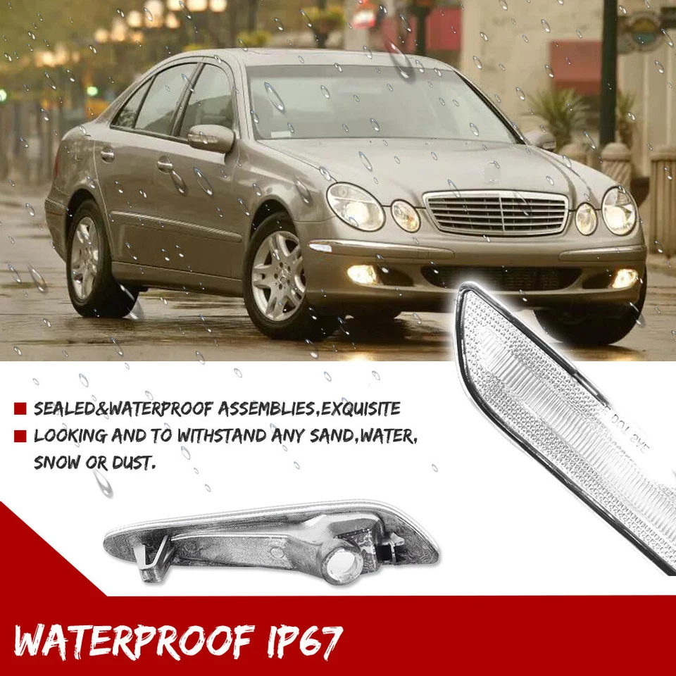 Luces de señalización laterales de parachoques delantero con lente transparente para Mercedes W211 Clase E 2003-2006 Foto 4 de 4