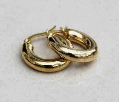 14k Yellow Gold Plated Vintage Classic Small Chunky Huggies Hoops Earrings