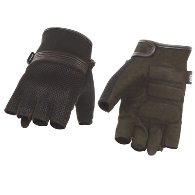Milwaukee Leather MG7590 Men's Black Mesh Top Fingerless Gloves with Gel Palm