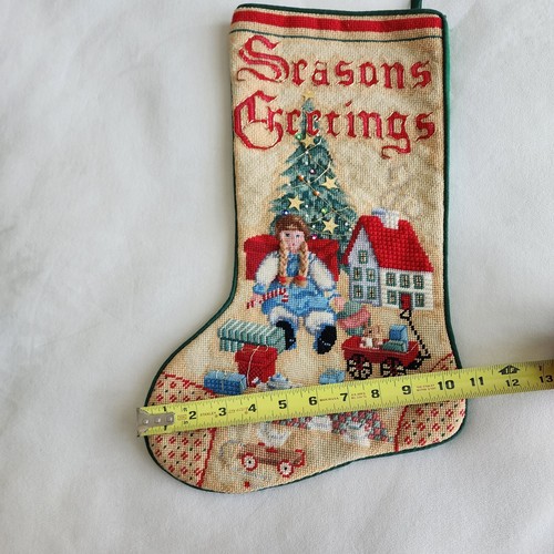Medias de Navidad vintage hechas a mano a punta de aguja calcetín niños árbol casa nieve - Imagen 11 de 12