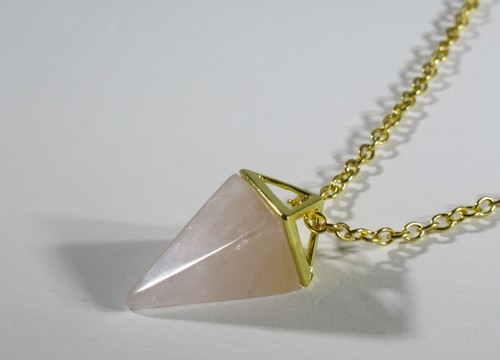 Natural Rose Quartz Crystal Reiki Pendant Necklace + 18" Gold Plated Chain - Picture 5 of 9