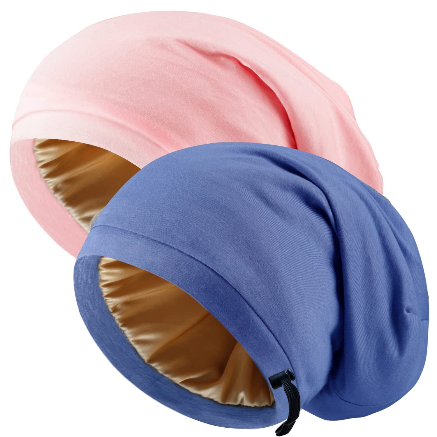Silk Satin Bonnet Hair Wrap for Sleeping 2 Pcs Adjustable Bonnets for Women