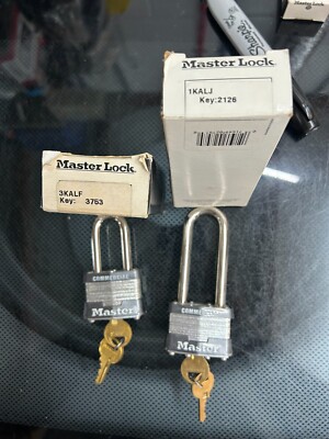 New 2-pack lot Master Lock 1KALJ 2-1/2'' & 3KALF 1-1/2'' Commercial Keyed Padlock