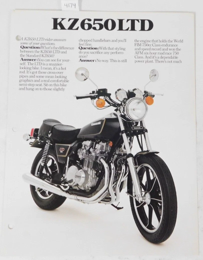 1 Genuine Kawasaki KZ 650 LTD KZ650 Factory Sales Ad Spec Sheet