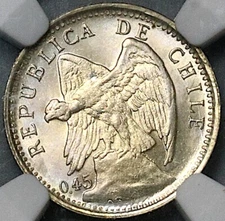 1916 NGC MS 66 Chile 10 Centavos Condor Bird Santiago Coin POP 3/0 (24102301D)