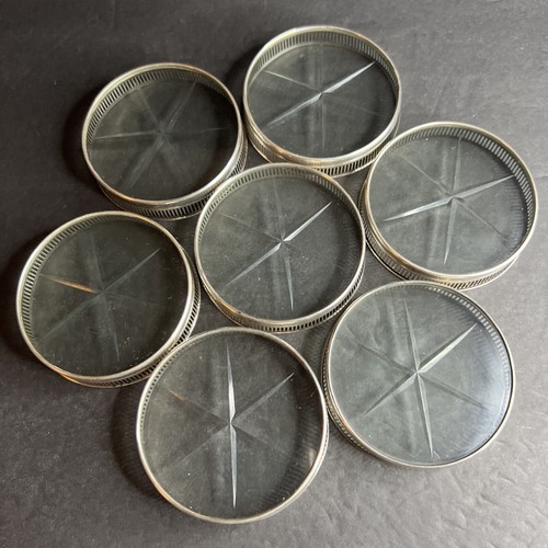 Frank M Whiting Sterling Silver Crystal 4444 Coasters Mid Century Modern Set 7 - Picture 20 of 21