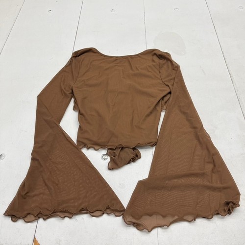 Shein Brown V-Neck Cropped Long Sleeve T-Shirt Women's Size Medium NEW - Picture 4 of 6