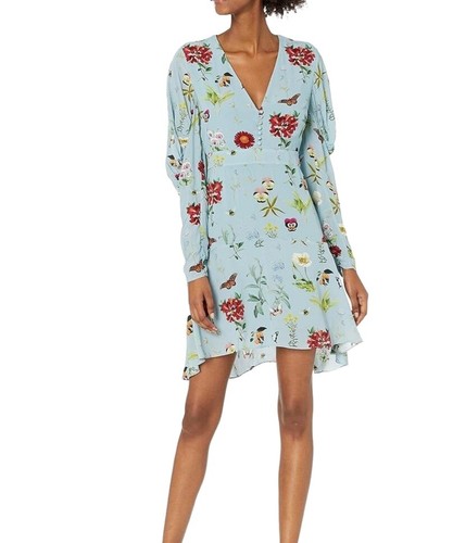 Joie Damen Blumen Langarm V-Ausschnitt High-Low Kleid Größe 8