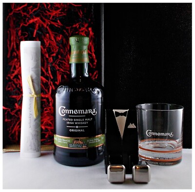 Connemara irischer Whiskey + 1 Original Glas + 2 Kühlsteine im Smoking Geschenk