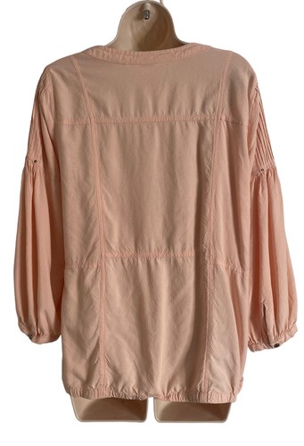 Blusa campesina boho Sundance para mujer mediana rosa plisada 100 % rayón manga larga - Imagen 2 de 8