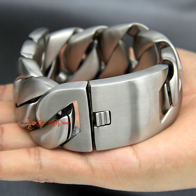Chunky Cuban Link Bracelet For Men — Stainless Steel, Brushed Matte Finish - View #5