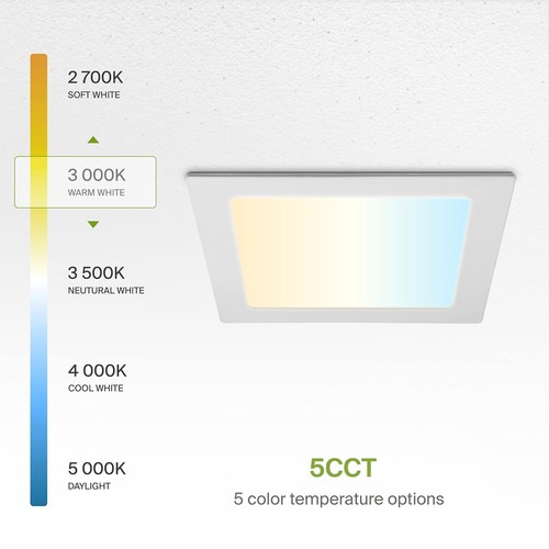 ASD 1 Pack LED Square Recessed Lighting 8 Inch, 5 CCT 2700K-5000K, 20W 70W Eq... - Picture 6 of 8
