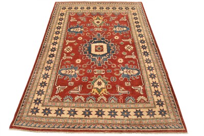 Kazak Rug 5'11'' x 7'8'' Red Wool Tribal Hand-Knotted Oriental Carpet