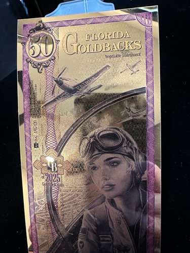 Billete de 50 Florida Alpha Goldback Aurum lámina de oro 1/20 oz 24kt .999 fino 2025 nuevo - Imagen 5 de 7