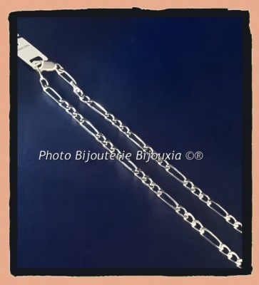 Bracelet Maille Figaro Alternée En Argent Massif 925 Rhodié - Longueur 18 Cm, Largeur 3 Mm