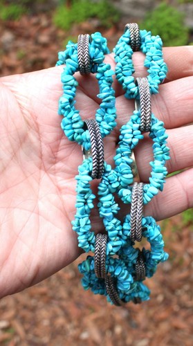 Vintage Estate Sterling Silver 925 & Chunky Turquoise Stones Chips 29” Necklace - Picture 11 of 16