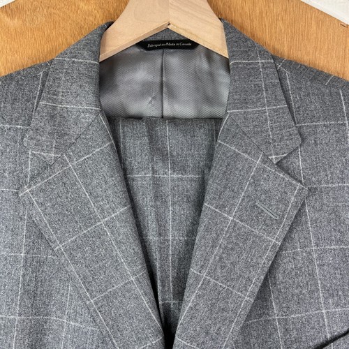 Samuelsohn Suit Mens 44L Gray Windowpane 3 Button Flannel Pants 36x31 Pleated