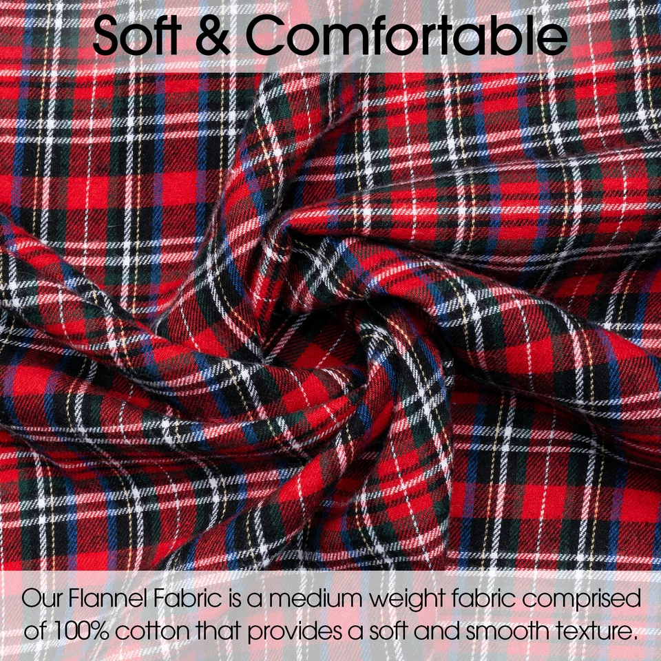 Tela de franela de algodón a cuadros tartán rojo - 60" de ancho - Se vende por yarda y perno Foto 3 de 4