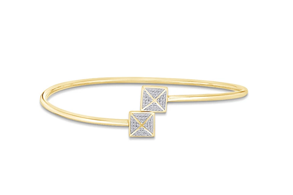 Brazalete cuadrado doble diamante blanco natural de 0,05 quilates enchapado en oro de 14 quilates de ley Foto 2 de 3