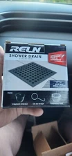 RELN - 4” x 4” Matte Black Square Shower Drain with Square Pattern Drain Cover