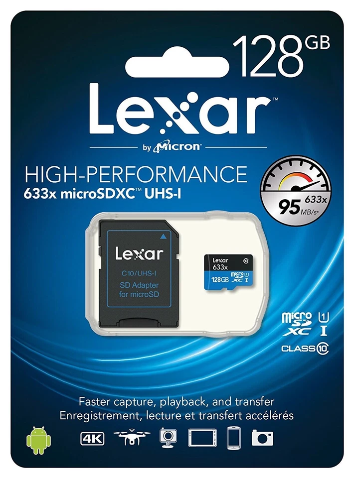 Lexar HIGH-PERFORMANCE 128GB microSDXC™ 95MB/s 633x UHS-I C10 U3 MemoryCard-UK - Image 2 of 4