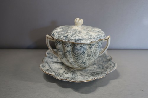 VINTAGE / ANTIKE CHAPMAN ENGLAND PORZELLAN BEDECKTE TASSE & UNTERTASSE DOPPELHENKEL - Bild 12 von 12