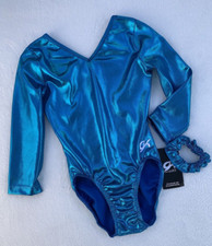New GK ELITE Leotard GYMNASTIC Aqua Blue LONG SLEEVE Competition Leo SIZE: AS