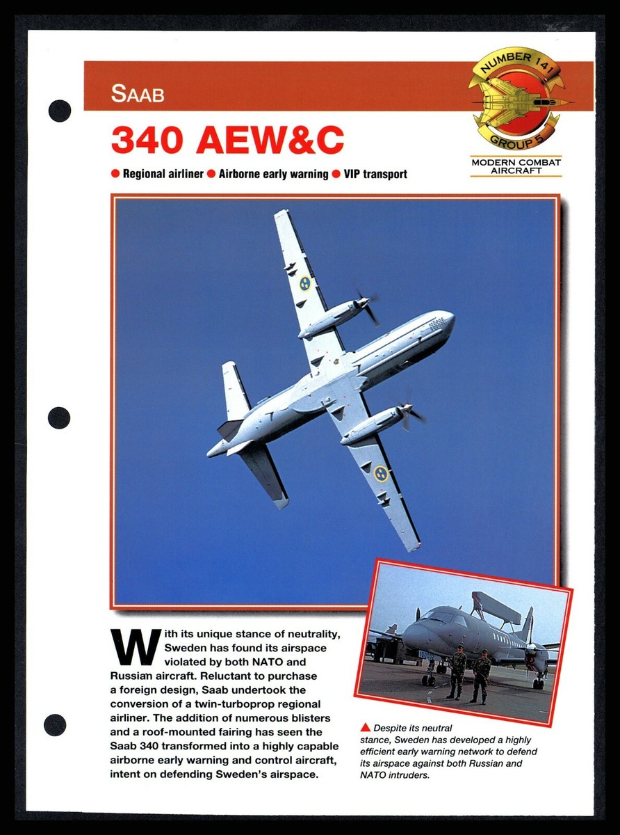 340 AEW&amp;C&quot; SAAB War Combat Plane Aircraft of World Spec Sheet 