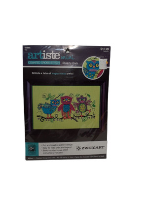 Zweigart Artiste Mini SKETCHY OWLS Cross Stitch Kit - Kooler Design Studios