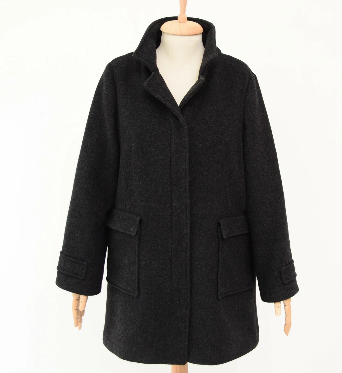 Women s Woolrich Wool Coat Overcoat Jacket Check Lined Gray Size M Medium