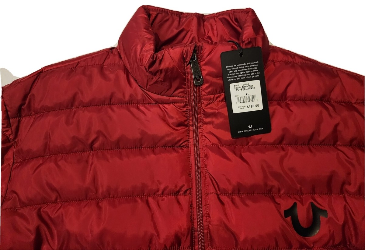 True Religion スリム パファー ジャケット TRUE RELIGION MENS BLACK NYLON LIGHT WEIGHT FULL ZIP PUFFY