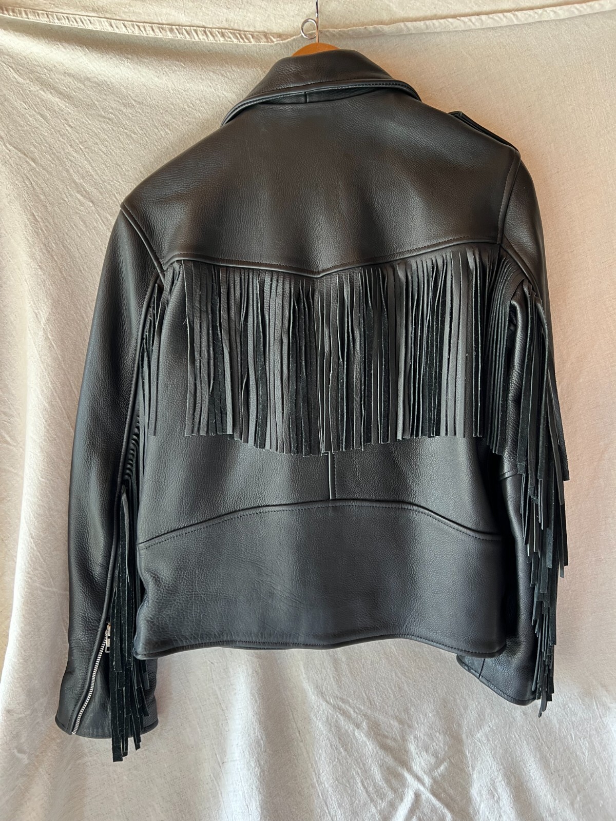 UNDERSTATED Leather Biker Jacket Black with fring… - image 5