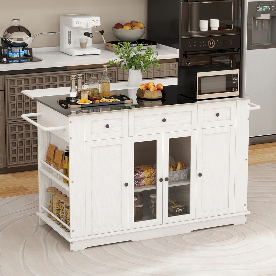 60“ Kitchen Island Large Rolling Islands with Storage Drawer Cabinet on Wheels - Image 2 of 4