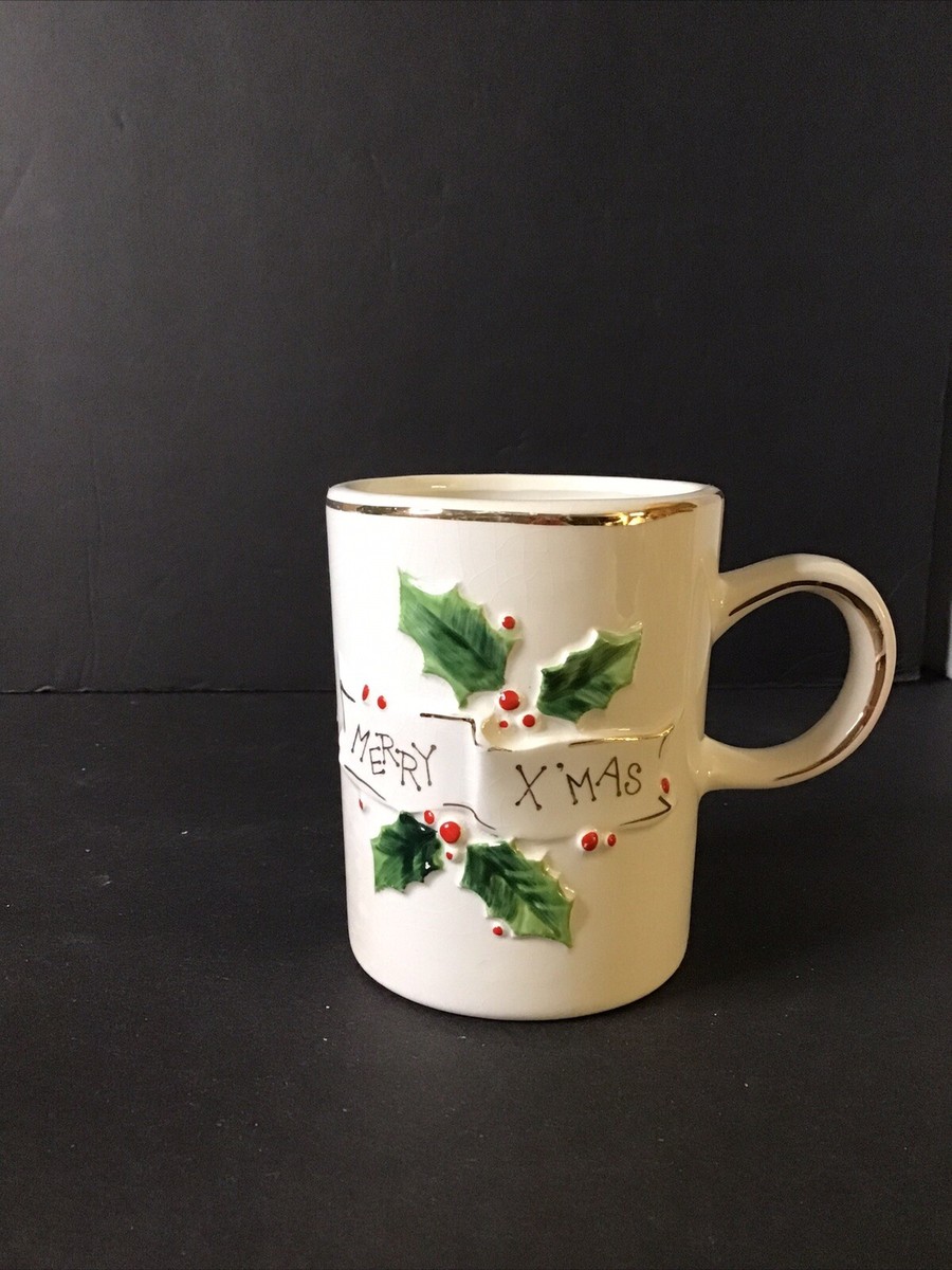 MERRY Xmas*↟⍋*↟⁡⁡ ★SALE★ 即購入OK！ Vtg Josef Originals Merry X'MAS Mug Japan White W/Gold Edge