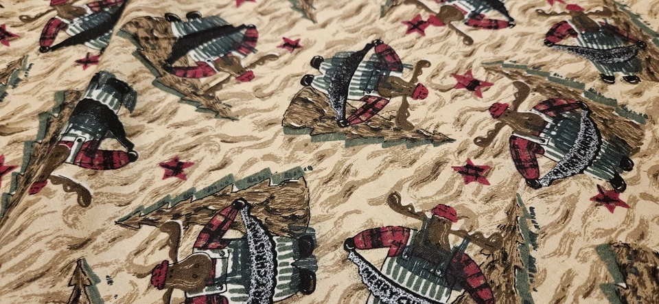 Christmas Moose Tree Rustic Cotton Fabric Sew Quilt Craft 45” W x 64” L - Image 2 of 4