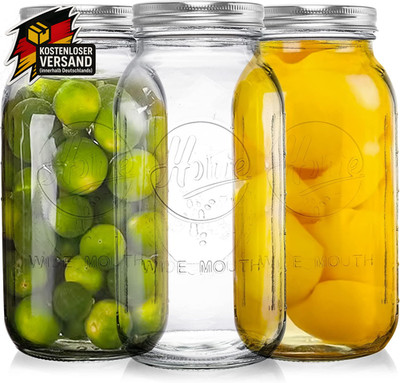 Tebery 3 Stück 1.9L Einweckgläser Mit Luftdichten Deckeln Und Band, 64Oz Wide Mo