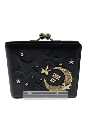 ANNA SUI Bi-fold Wallet, Clasp Closure, Moonstar Leather, Black, Women's