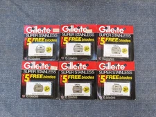 VINTAGE GILLETTE SUPER STAINLESS DOUBLE EDGE BLADES 15 BLADE PACKS NOS FACTORY