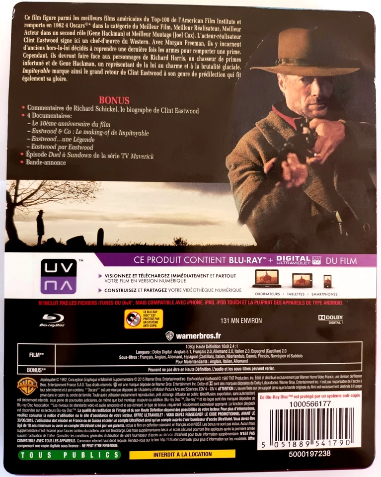 BLU-RAY steelbook + UV "Impitoyable/Unforgiven" Clint Eastwood + photos - Photo 3/4