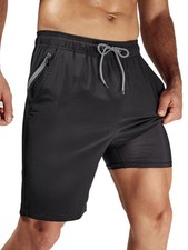 Men's Swim Trunks with Compression Liner and Zipper Pockets Black Quick Dry L...